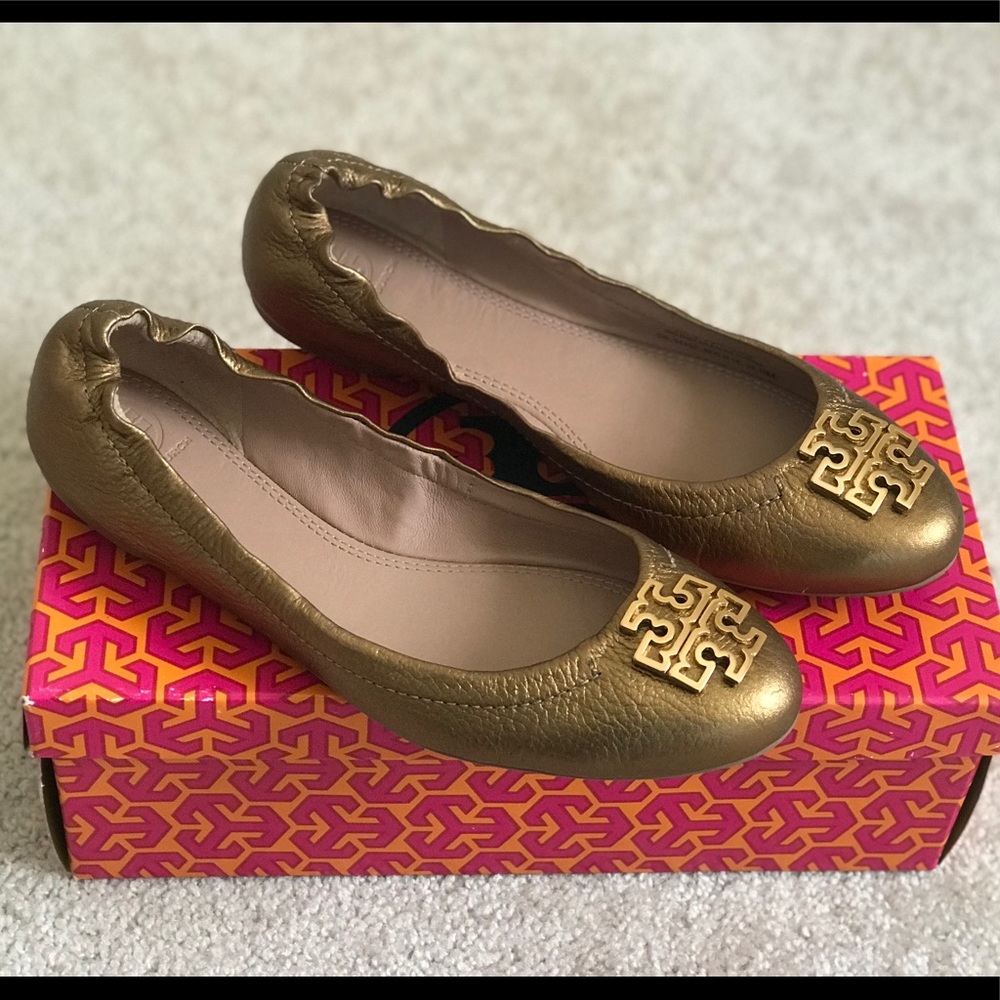 💕💕Tory Burch Melina Ballet-Bronze TumbledLeather